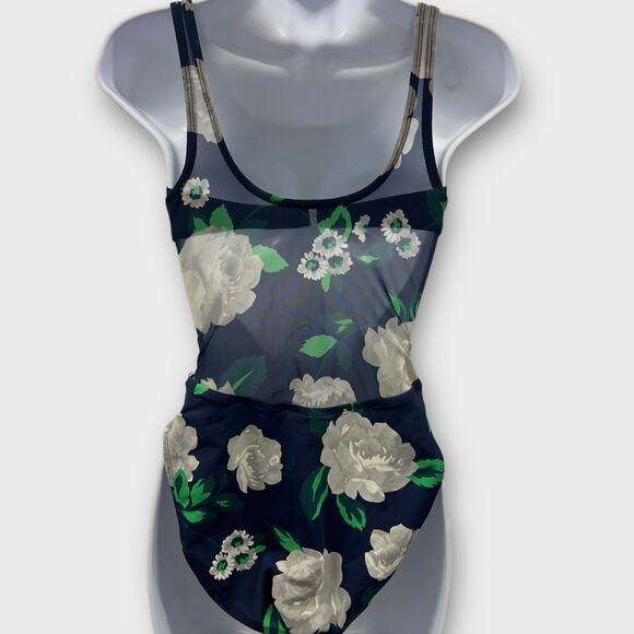 Anne Cole Sheer Blue Floral One Piece with Bandeau Size 6 - Picture 5 of 10